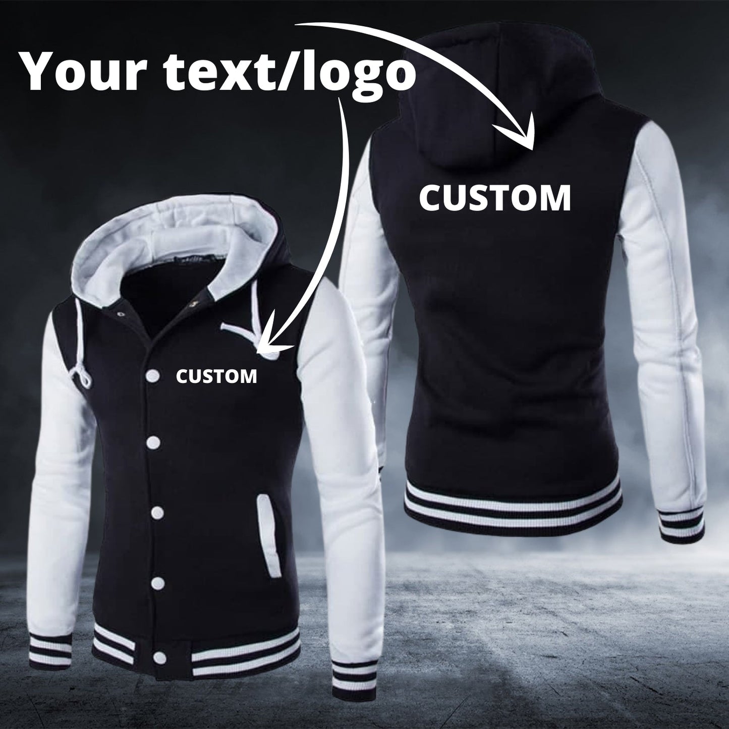 Personalized Custom Text/Logo Grey Long Sleeve Baseball Hoodie - Top Content | POD Collection | Free Shipping