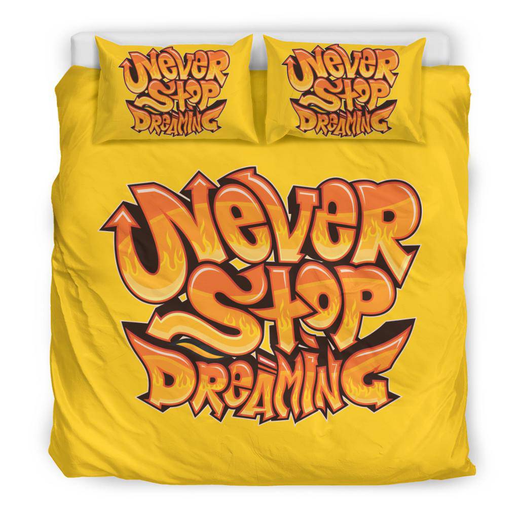 Motivational Quote, Never Stop Dreaming Yellow Bedding Set - Top Content | POD Collection | Free Shipping