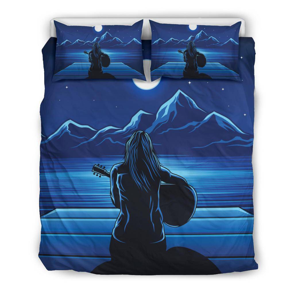 Guitarist Woman in the Moonlight, Mountain view, Sea Bedding Set - Top Content | POD Collection | Free Shipping