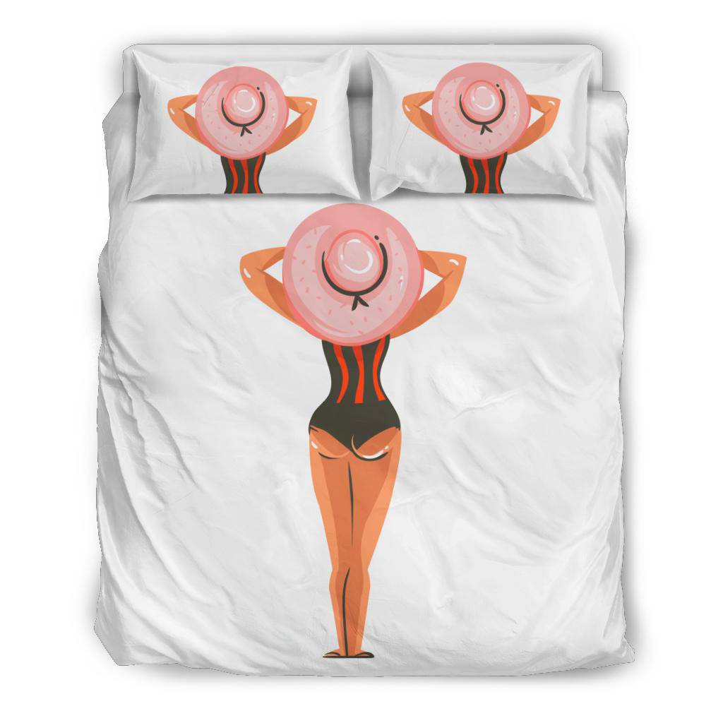 Hand Drawn Cartoon Summer Beach Girl with Hat Bedding Set - Top Content | POD Collection | Free Shipping