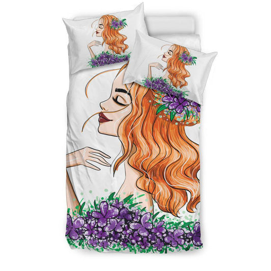 Beautiful Girl with Red Waved Hair and the Flowers in the Head Bedding Set - Top Content | POD Collection | Free Shipping