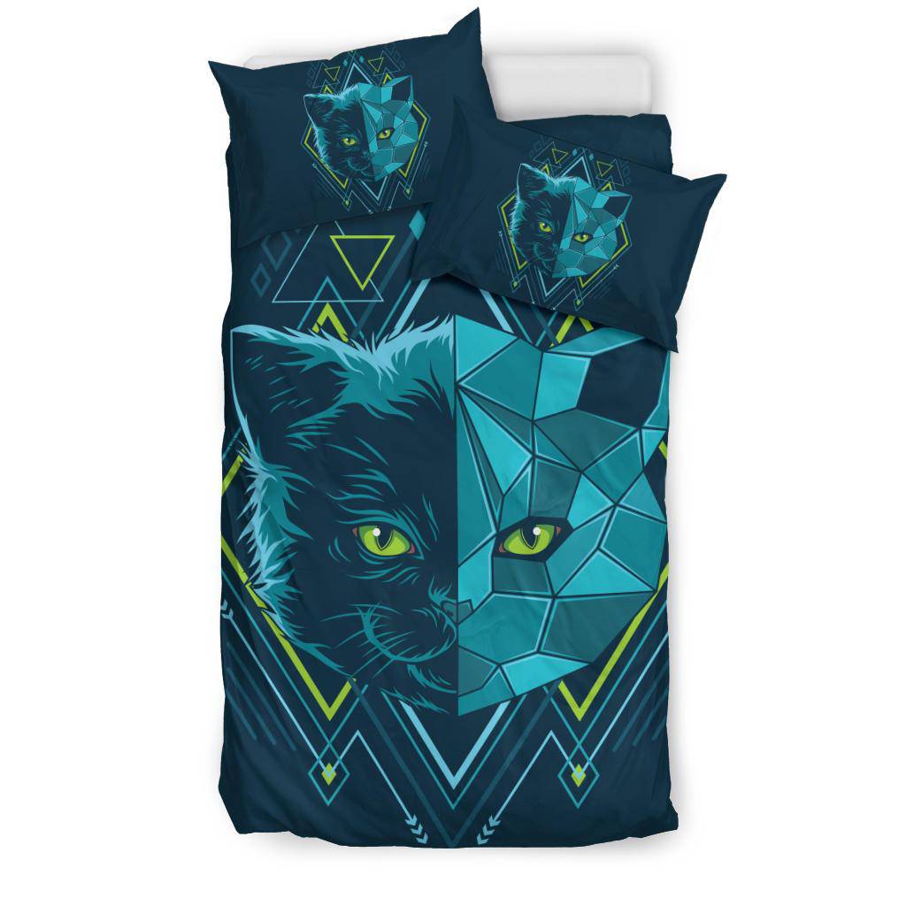 Blue Kitten Head Geometry Bedding Set - Top Content | POD Collection | Free Shipping