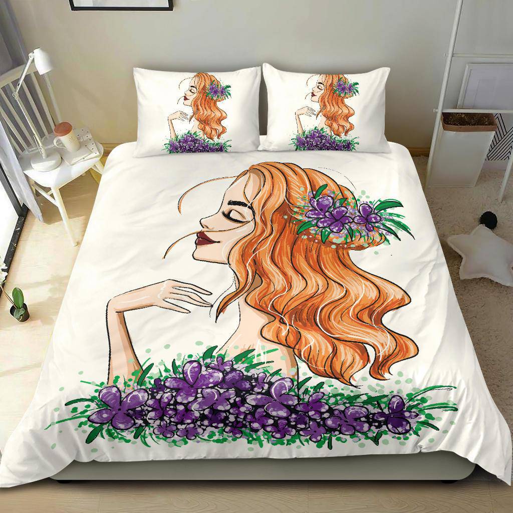Beautiful Girl with Red Waved Hair and the Flowers in the Head Bedding Set - Top Content | POD Collection | Free Shipping