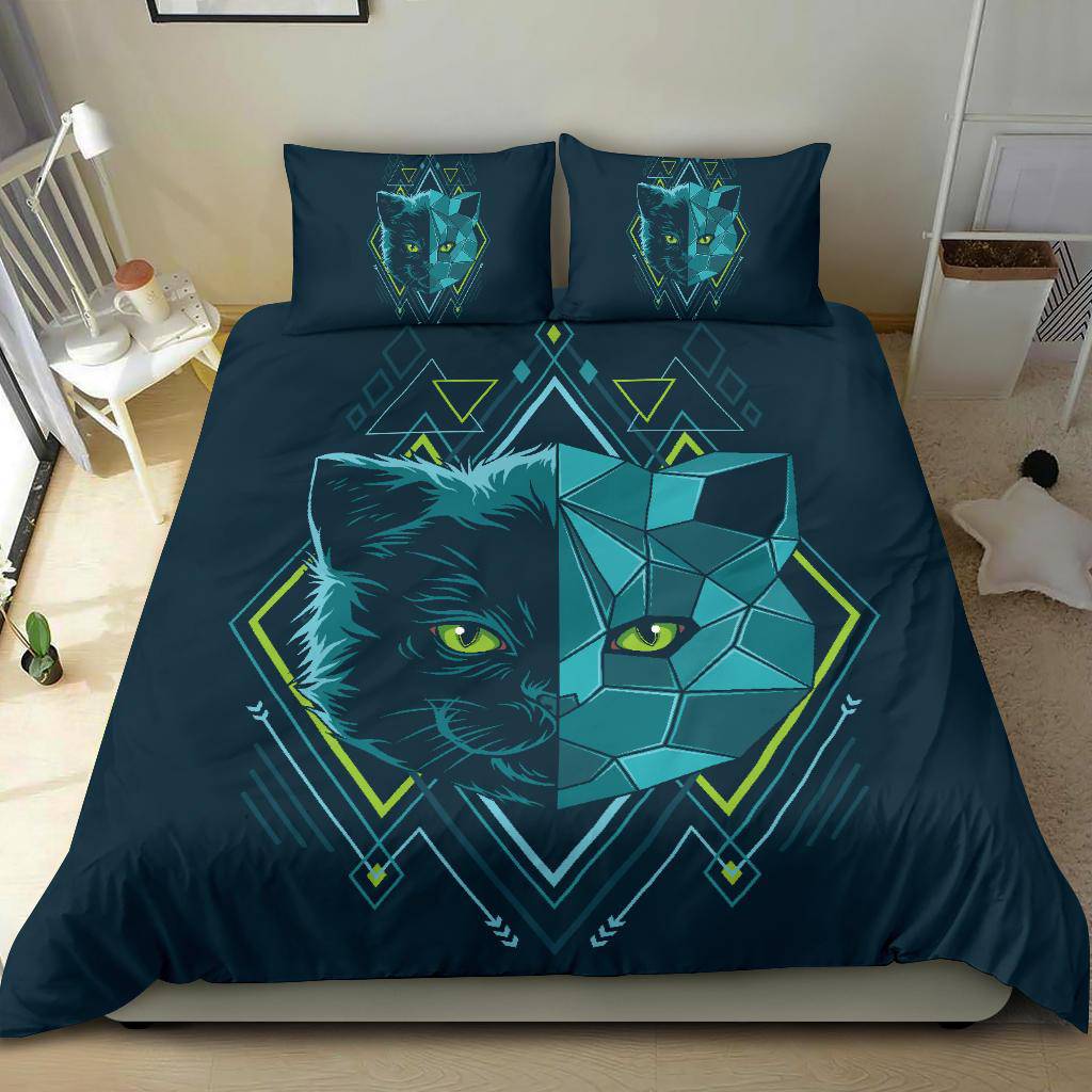 Blue Kitten Head Geometry Bedding Set - Top Content | POD Collection | Free Shipping