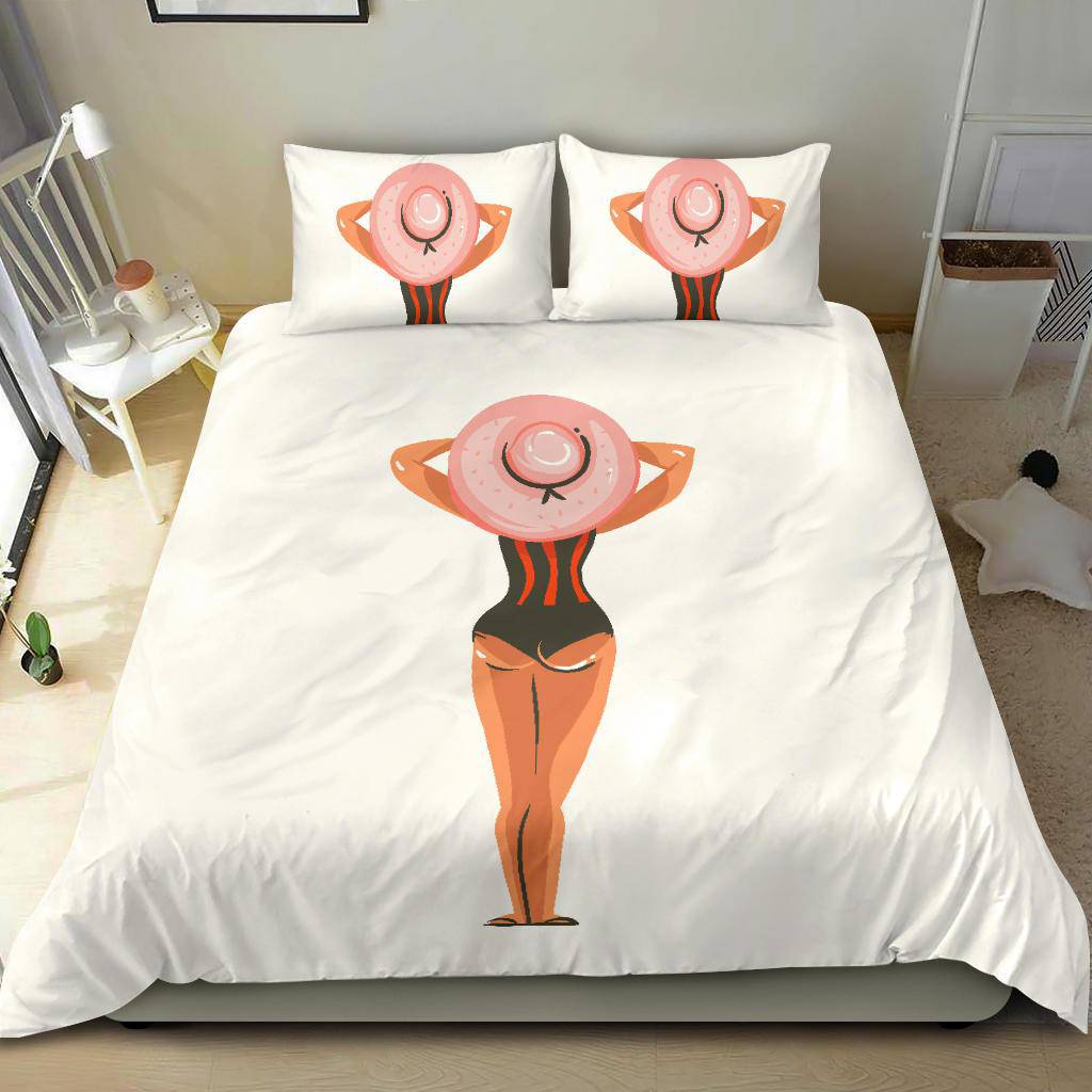 Hand Drawn Cartoon Summer Beach Girl with Hat Bedding Set - Top Content | POD Collection | Free Shipping