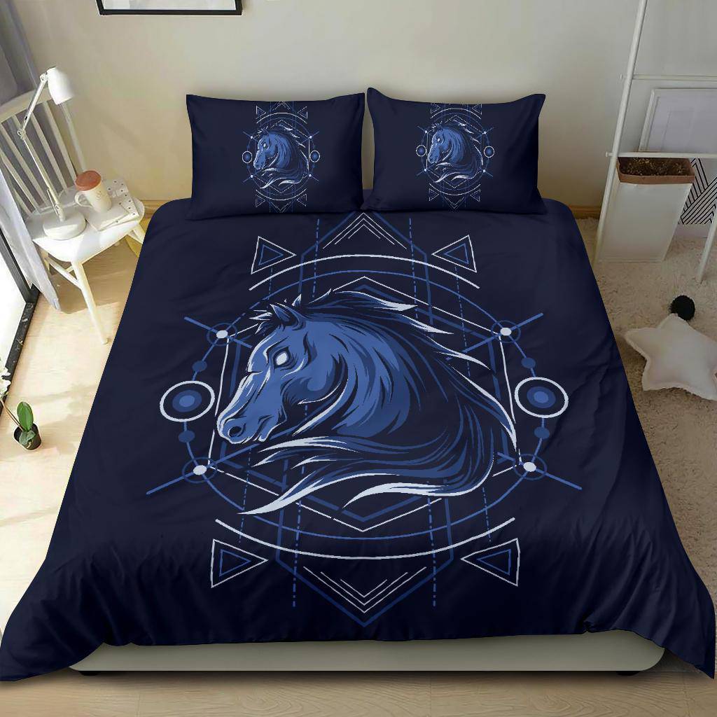 Horse Head Geometry Blue Bedding Set - Top Content | POD Collection | Free Shipping