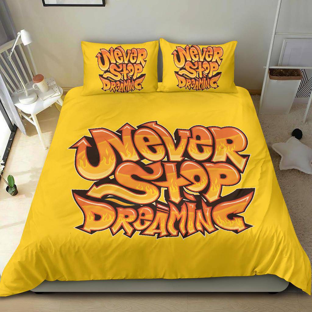 Motivational Quote, Never Stop Dreaming Yellow Bedding Set - Top Content | POD Collection | Free Shipping