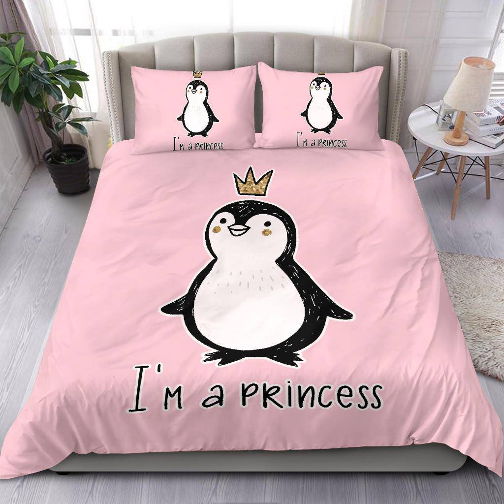 I' A Princess, Golden Glitter Penguin Premium With Crown Cartoon Bedding Set - Top Content | POD Collection | Free Shipping