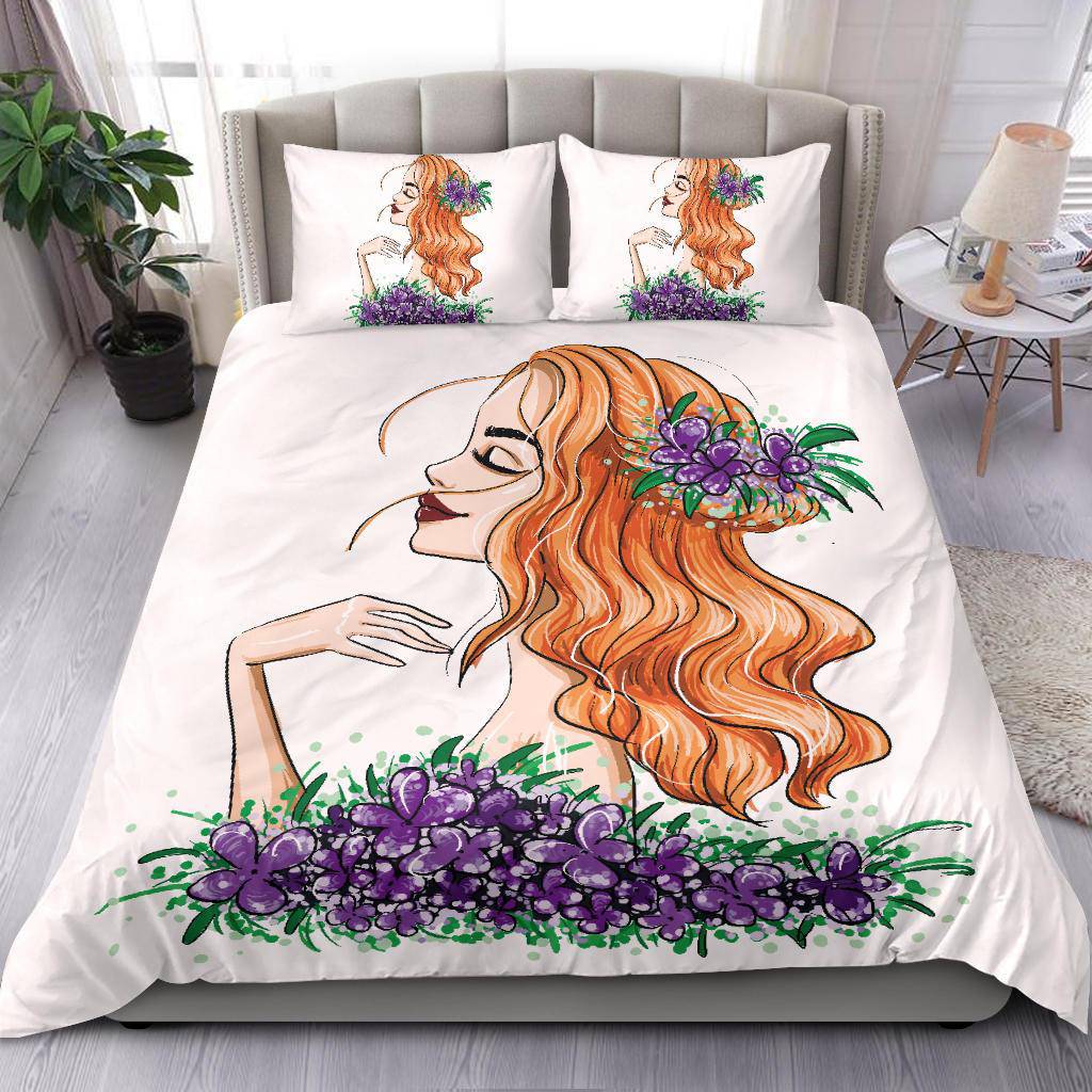 Beautiful Girl with Red Waved Hair and the Flowers in the Head Bedding Set - Top Content | POD Collection | Free Shipping