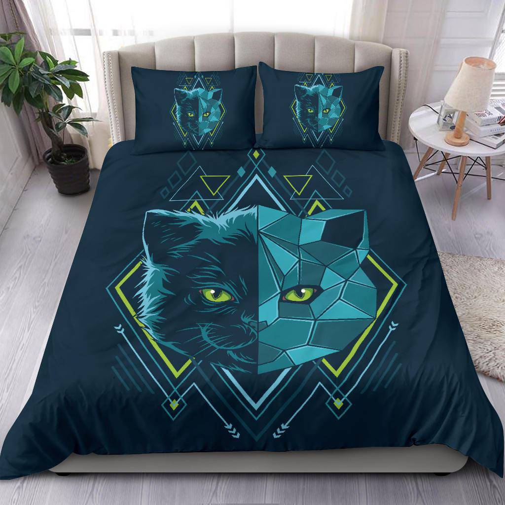 Blue Kitten Head Geometry Bedding Set - Top Content | POD Collection | Free Shipping