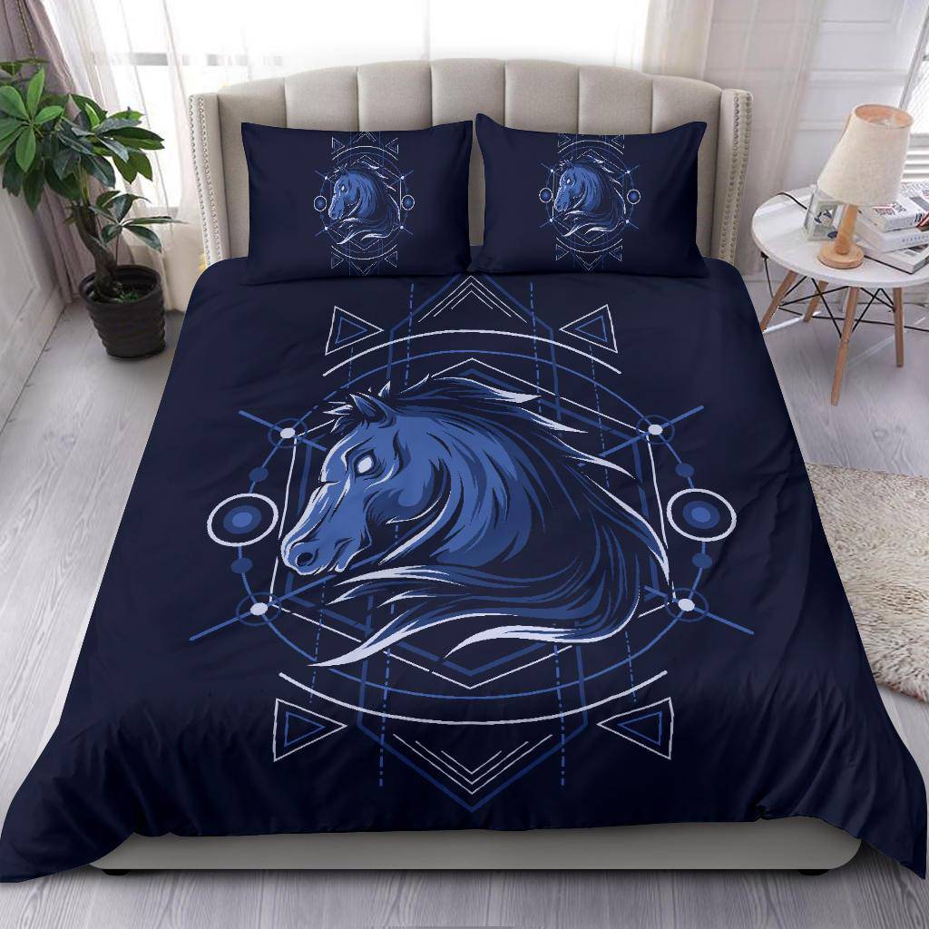 Horse Head Geometry Blue Bedding Set - Top Content | POD Collection | Free Shipping