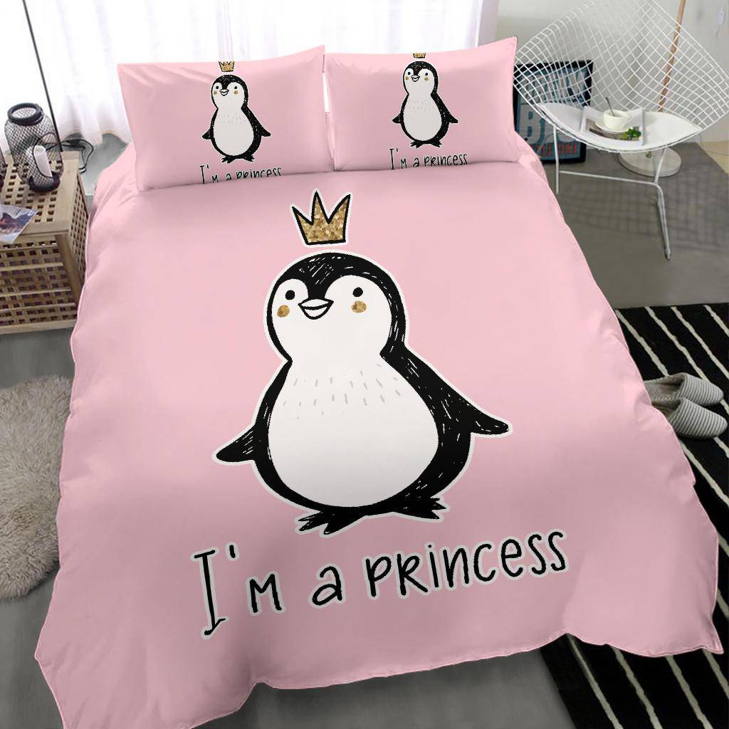 I' A Princess, Golden Glitter Penguin Premium With Crown Cartoon Bedding Set - Top Content | POD Collection | Free Shipping