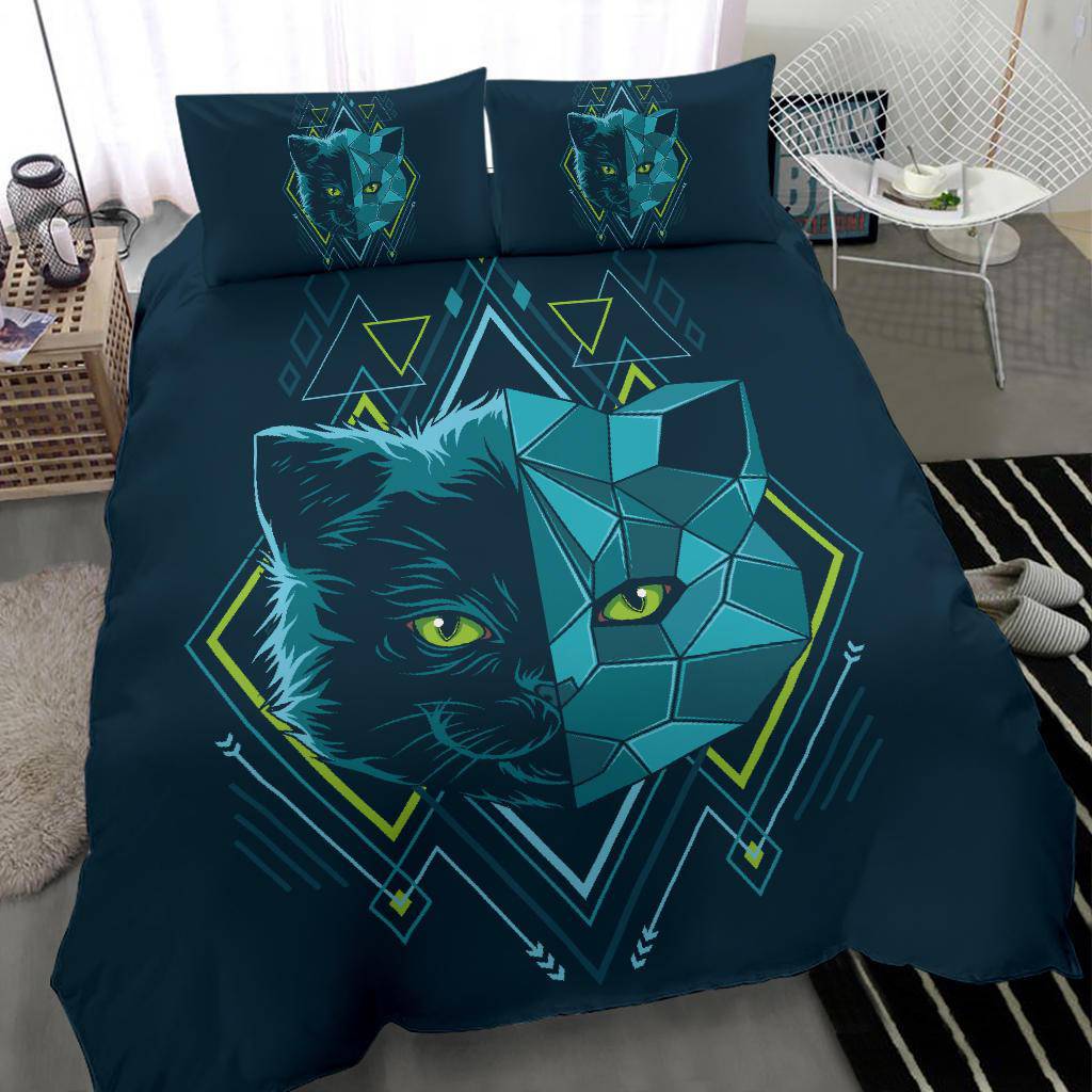 Blue Kitten Head Geometry Bedding Set - Top Content | POD Collection | Free Shipping