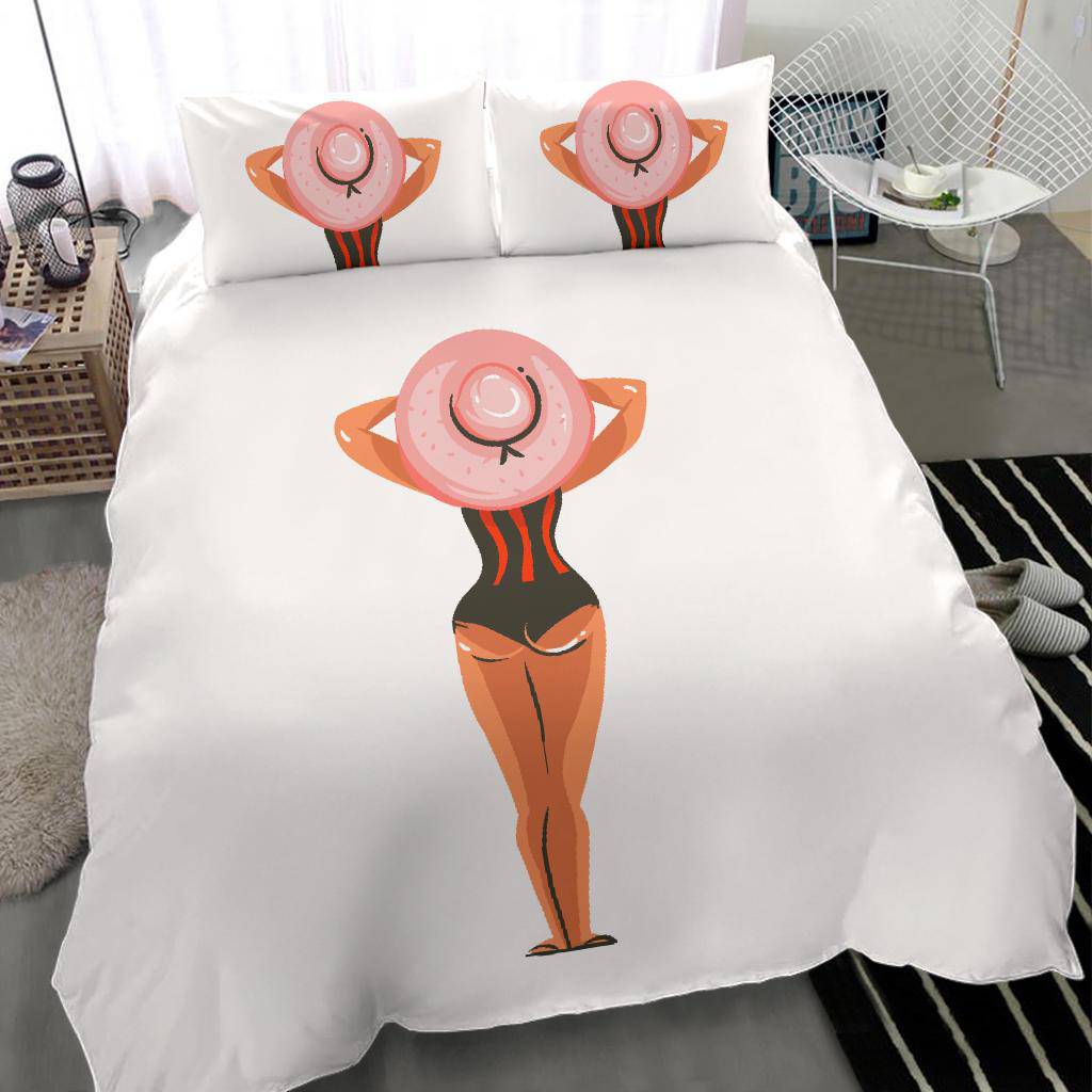 Hand Drawn Cartoon Summer Beach Girl with Hat Bedding Set - Top Content | POD Collection | Free Shipping