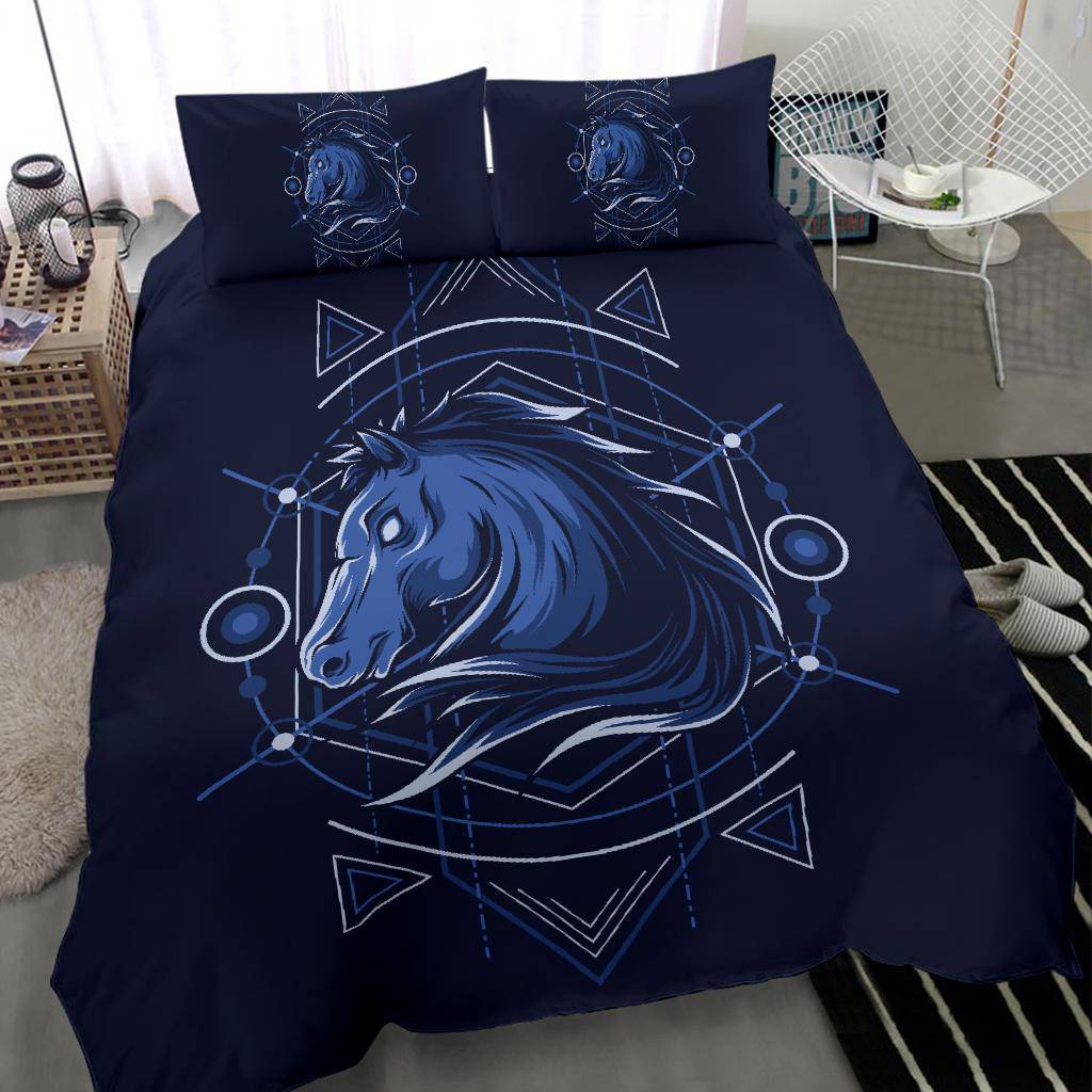 Horse Head Geometry Blue Bedding Set - Top Content | POD Collection | Free Shipping