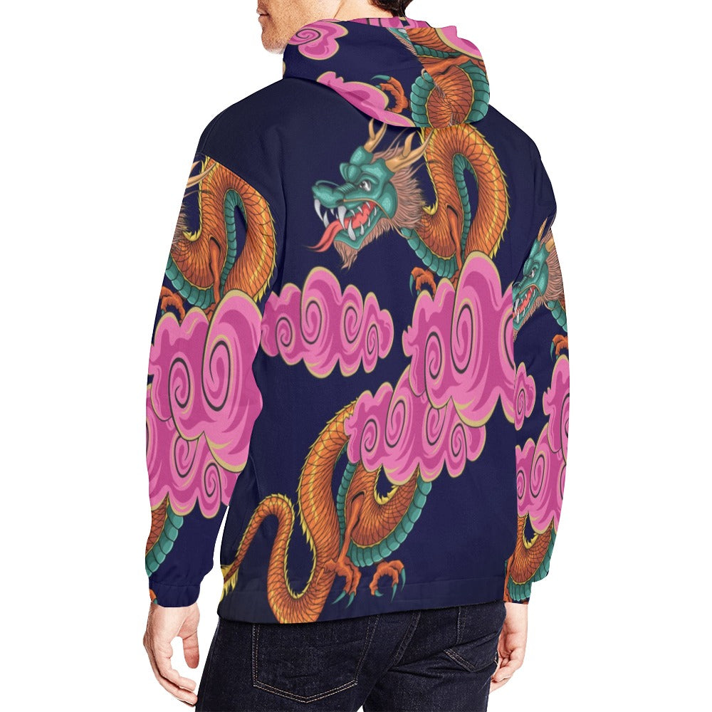 Chinese Dragon With Cloud Illustration All Over Print Hoodie