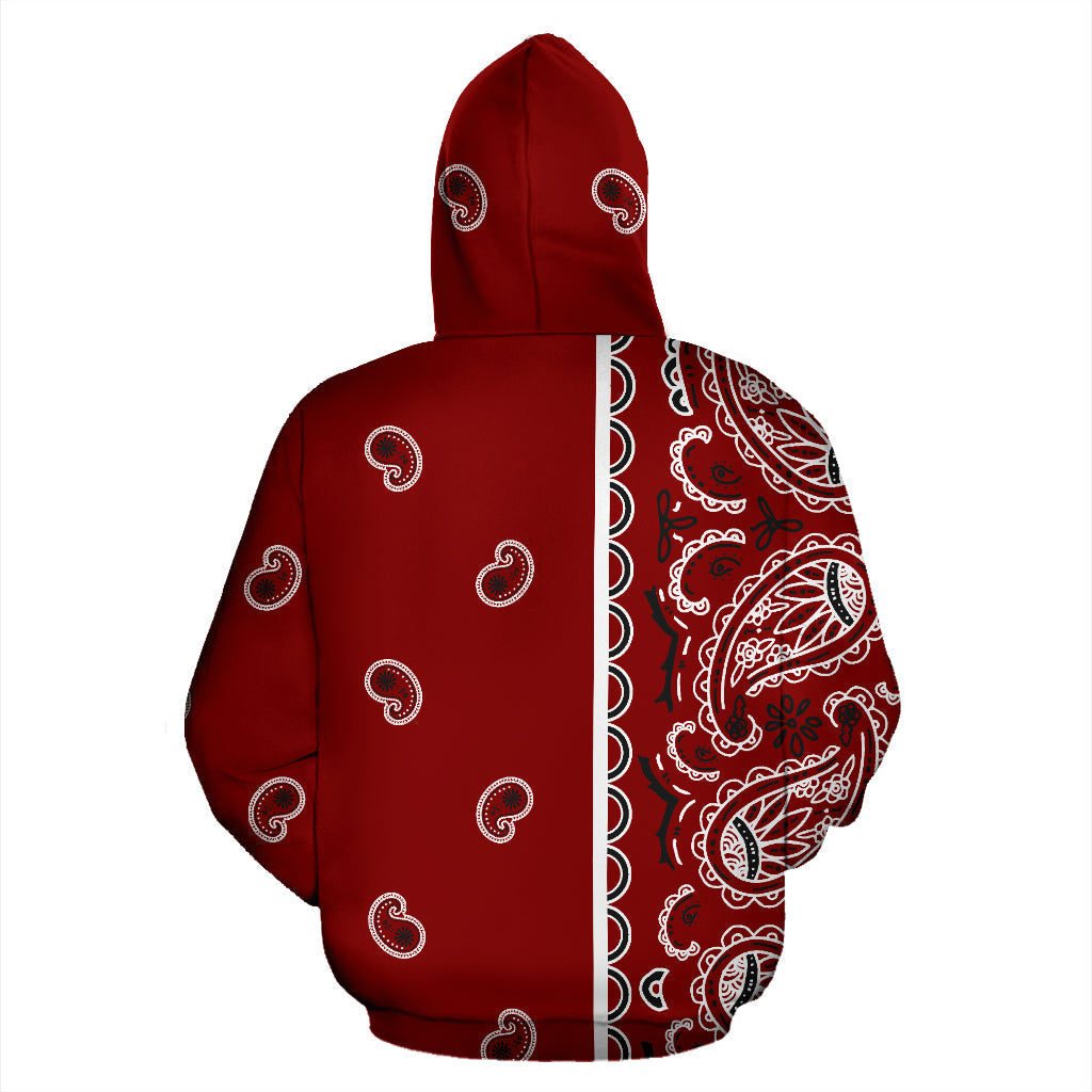 Maroon Red Bandana Asymmetrical Zip Hoodie